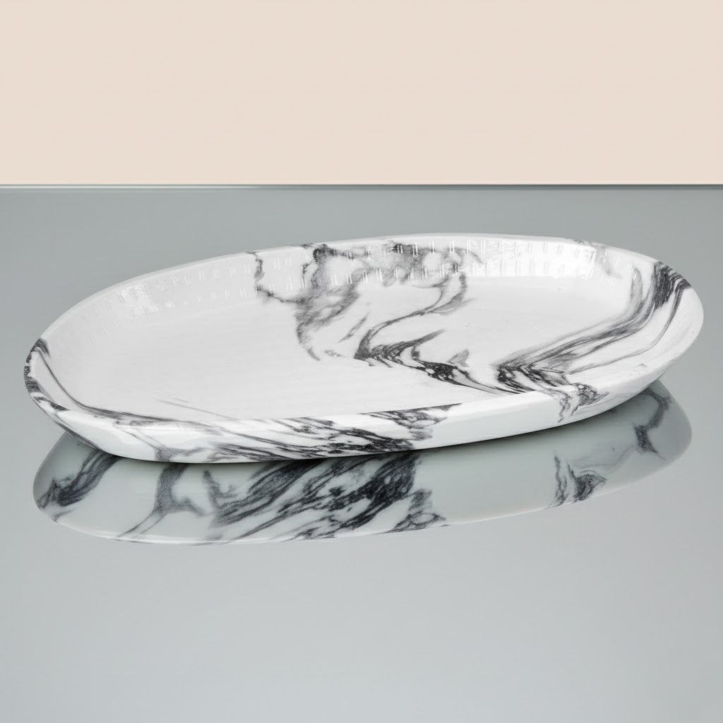 Aureon Oval & Marquina Edge Platter- Décor Tray Set