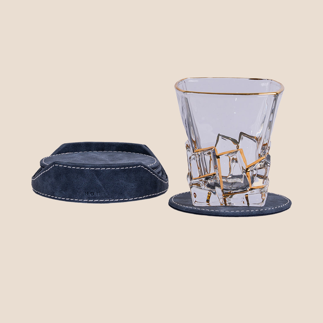 Luxe Round Coasters With Holder- Set of 6