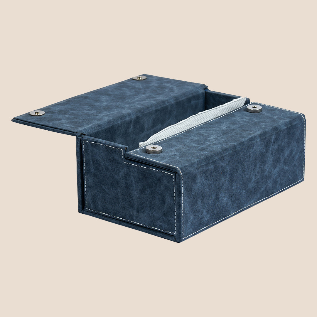 Blue Flap Lock Leather Holder