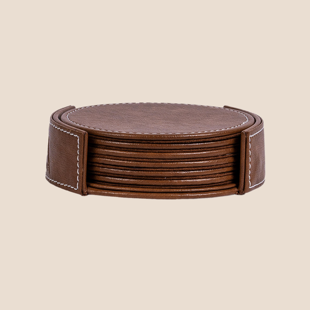 Luxe Round Coasters With Holder- Set of 6