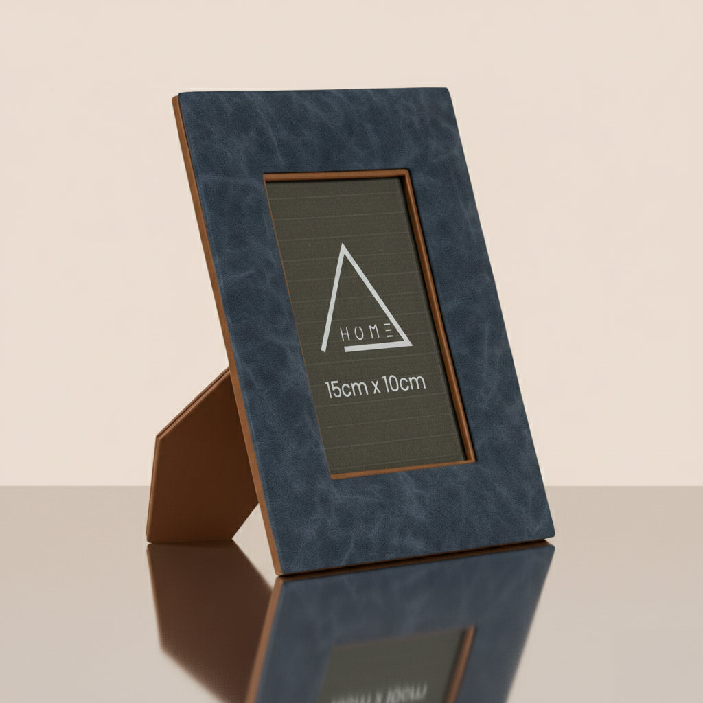 The Azure Canvas: Textured Leather Frame - Rakhi Gift Set