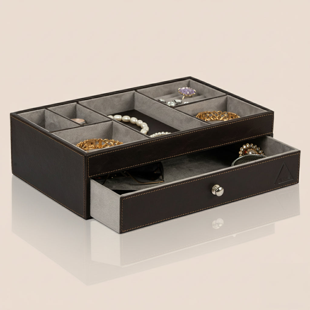The Heritage Valet: Dual-Layer Organizer- Real Leather- Rakhi Gift Set