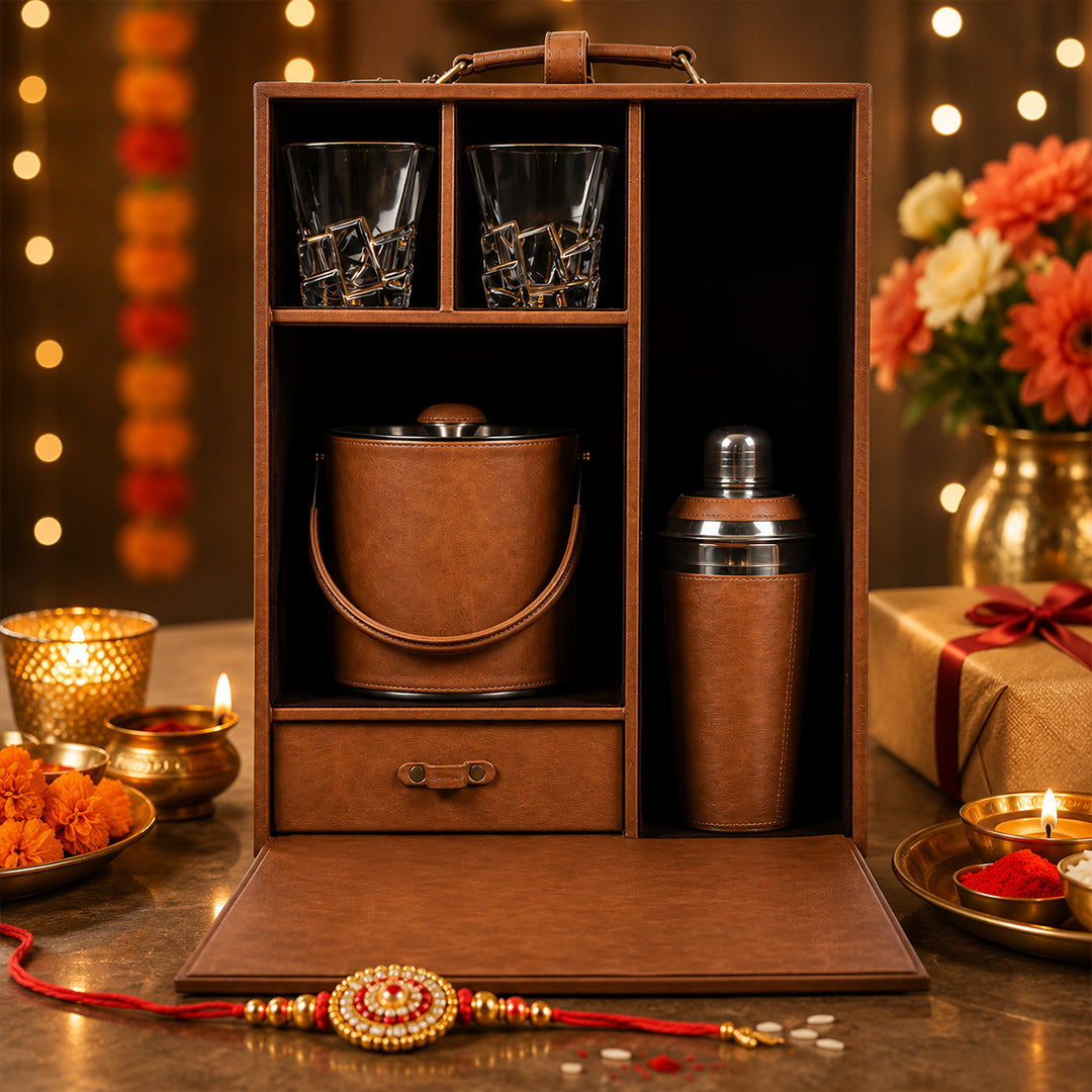 Legacy Liquor Leather Chest- Barware Set - Rakhi Gift Set
