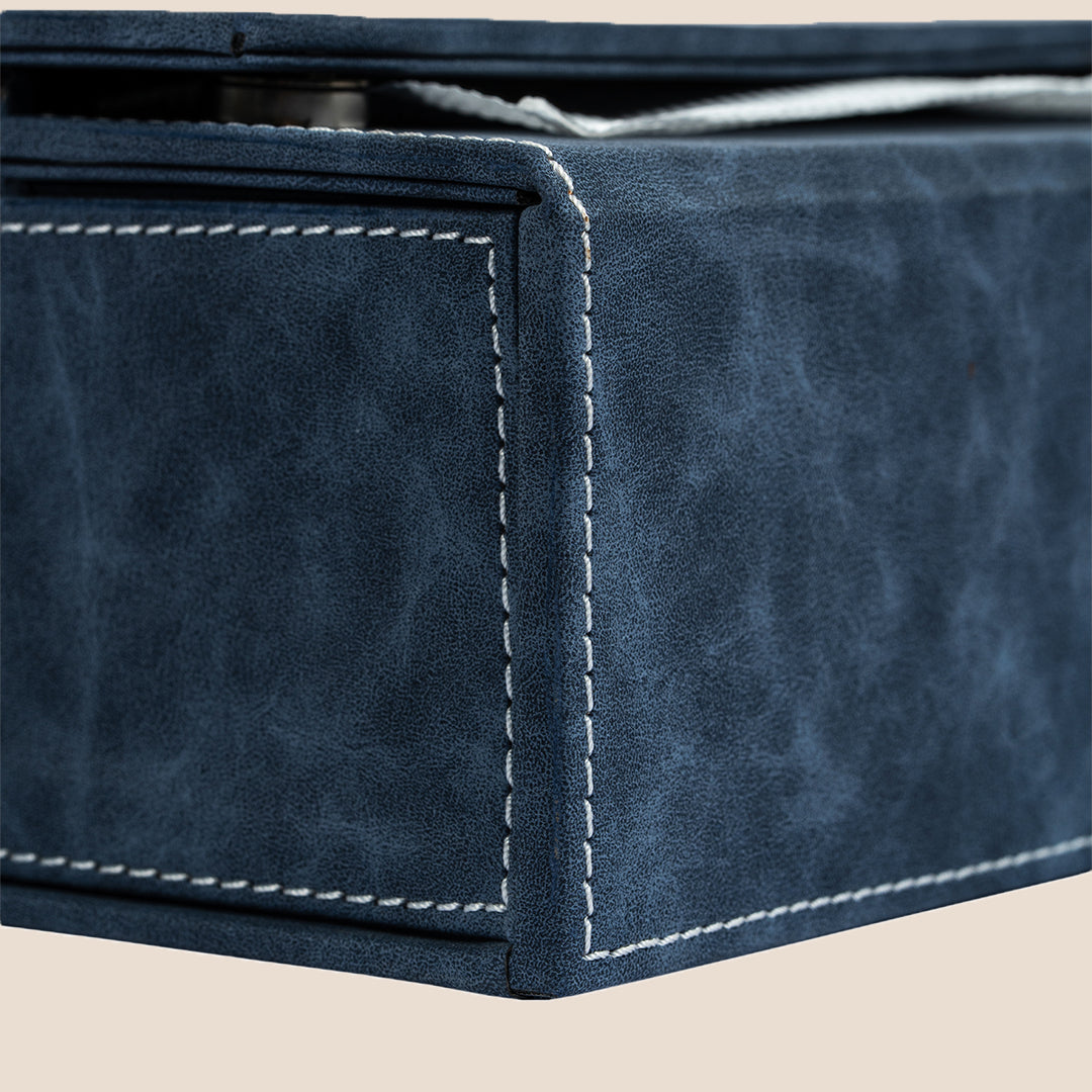 Blue Flap Lock Leather Holder