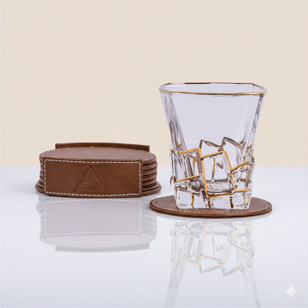 Luxe Round Coasters With Holder- Set of 6