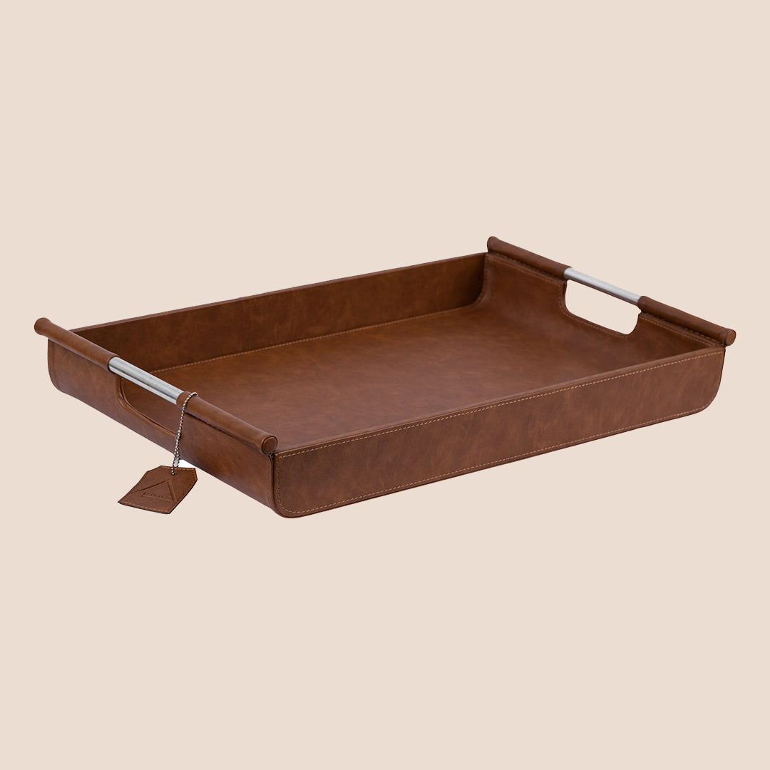 Saddle Stitch Square Coaster and Leather Tray Set
