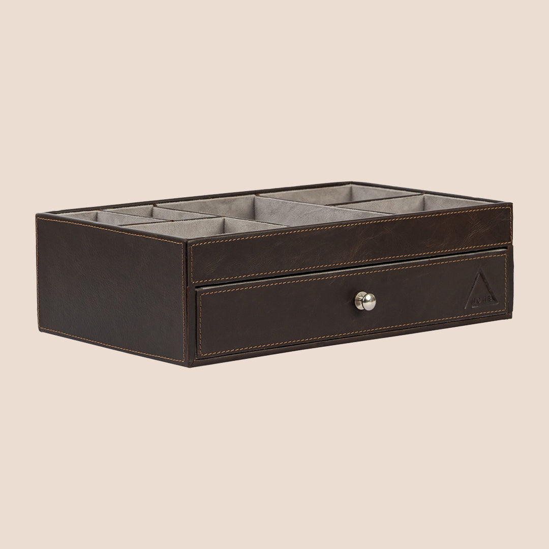 The Heritage Valet: Dual-Layer Organizer- Real Leather