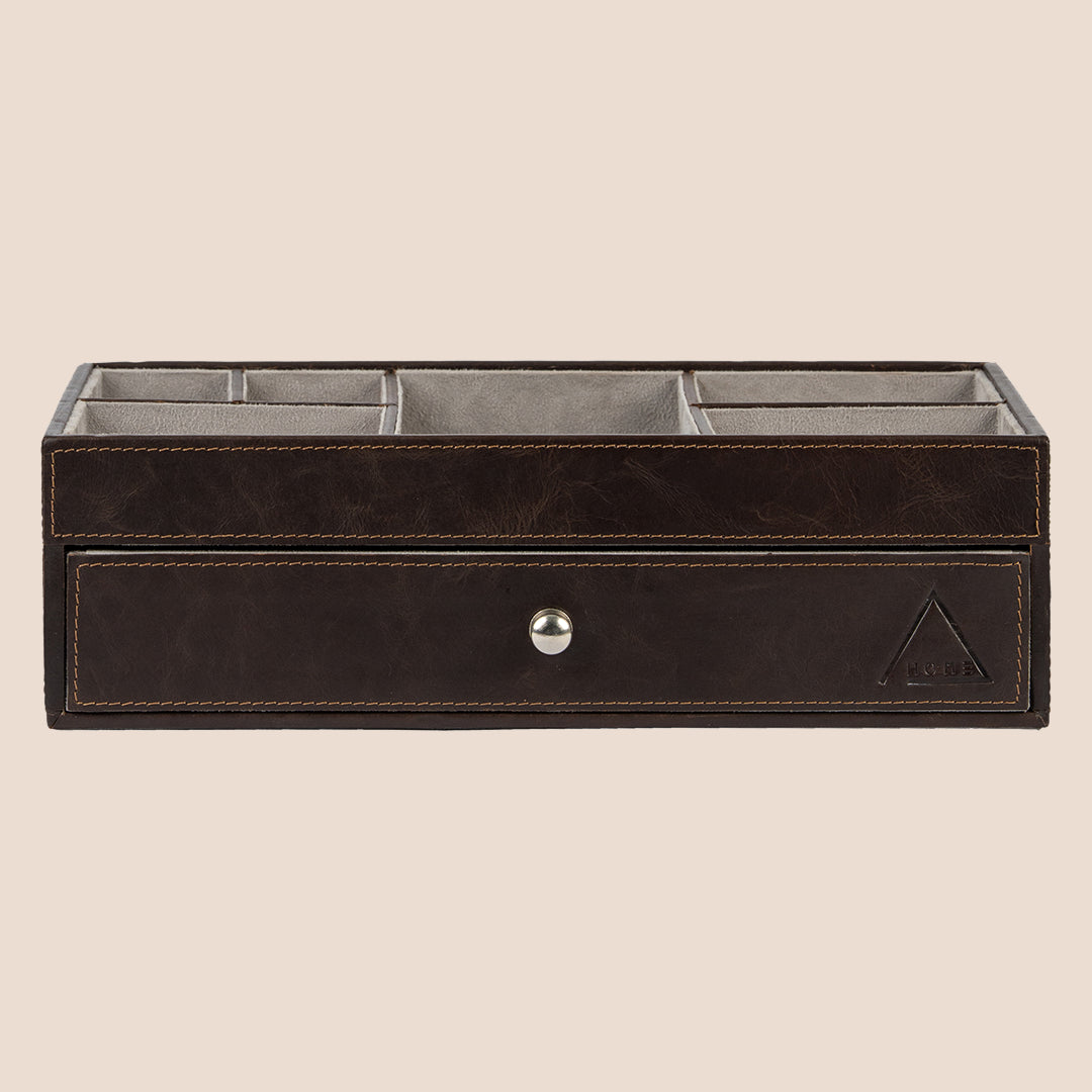 The Heritage Valet: Dual-Layer Organizer- Real Leather