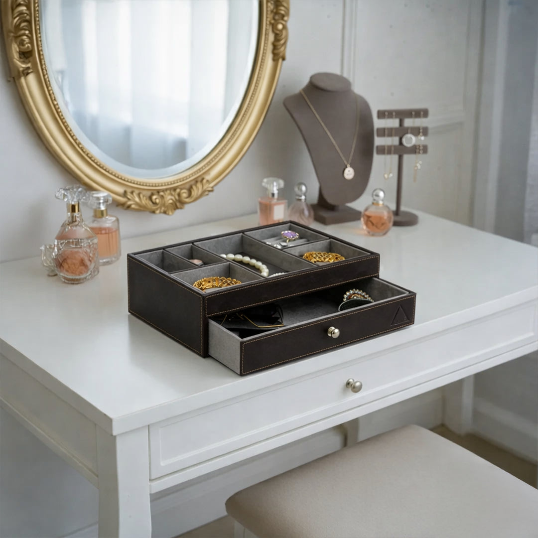 The Heritage Valet: Dual-Layer Organizer- Real Leather