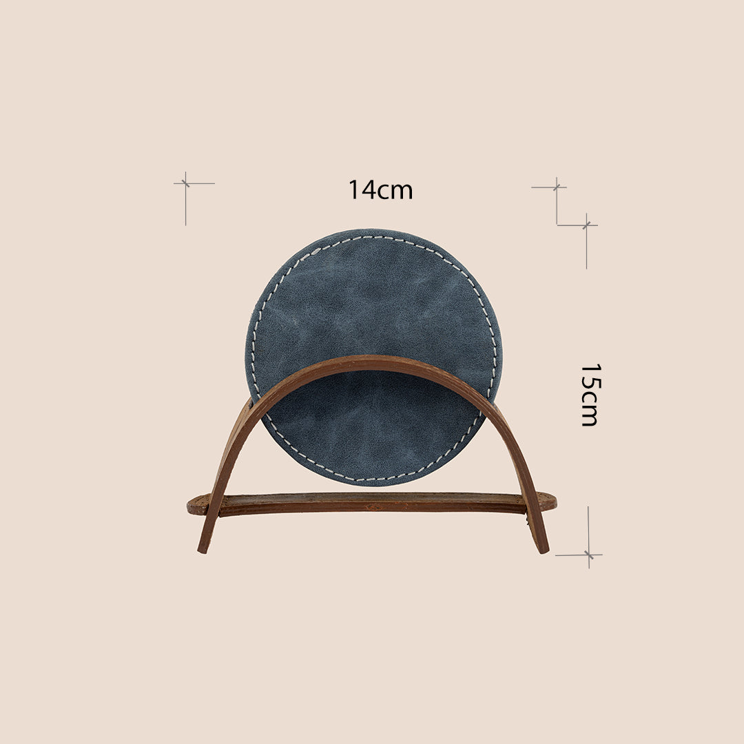 Saddle Arc Luxe Coasters – Set of 6 (with Leather Holder)
