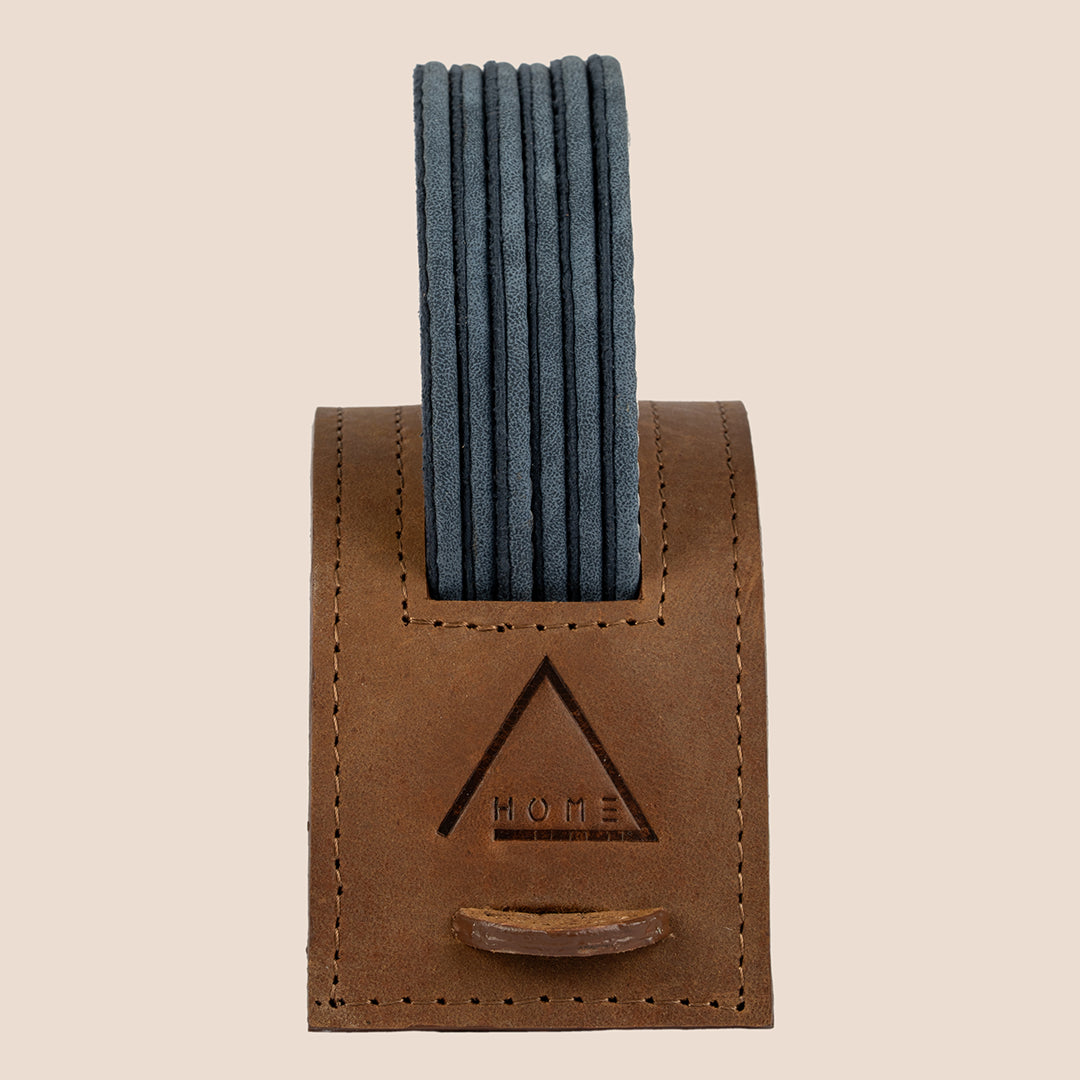 Saddle Arc Luxe Coasters – Set of 6 (with Leather Holder)
