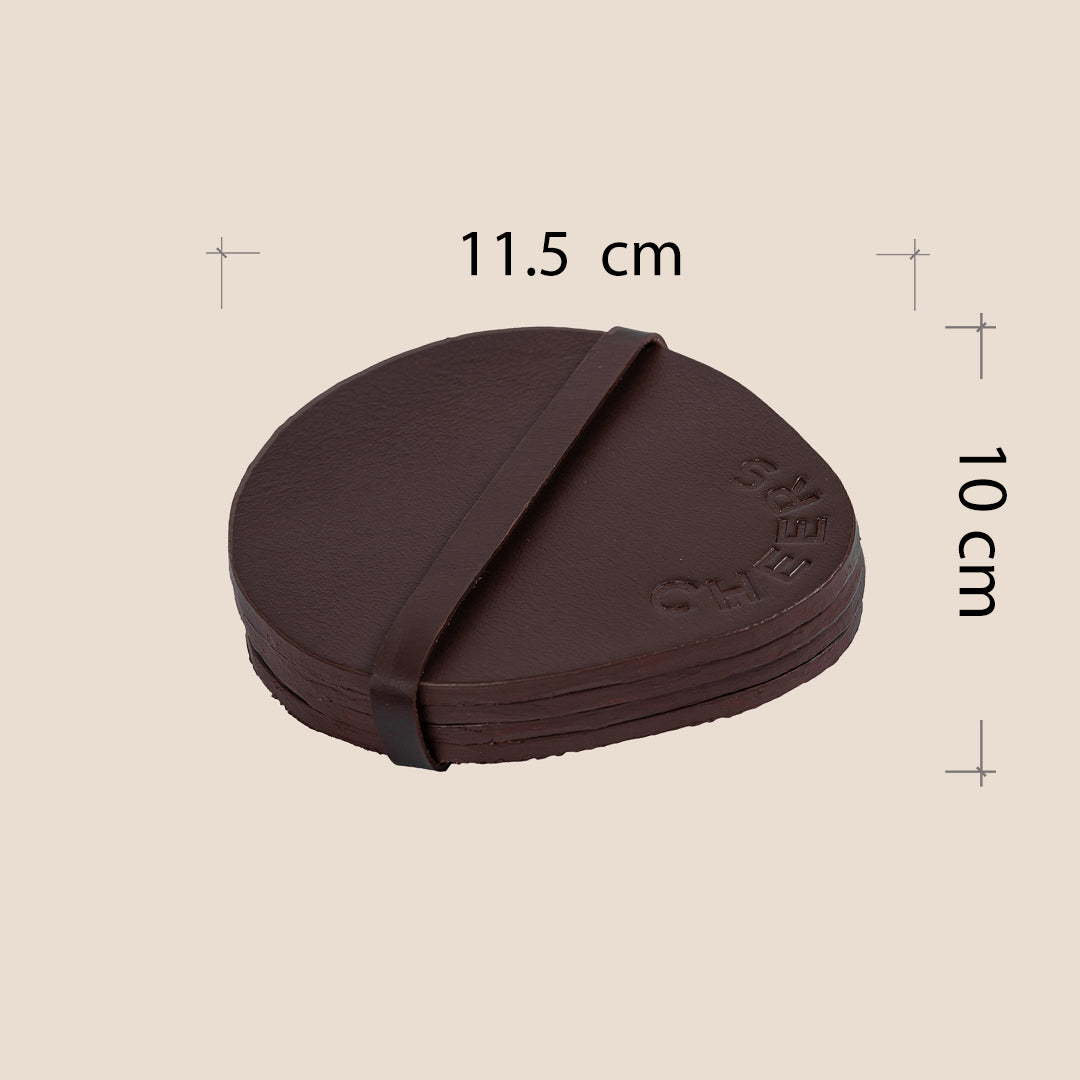 Art Luxe Dark Brown Coaster - Set of 4 (with band)- Real Leather