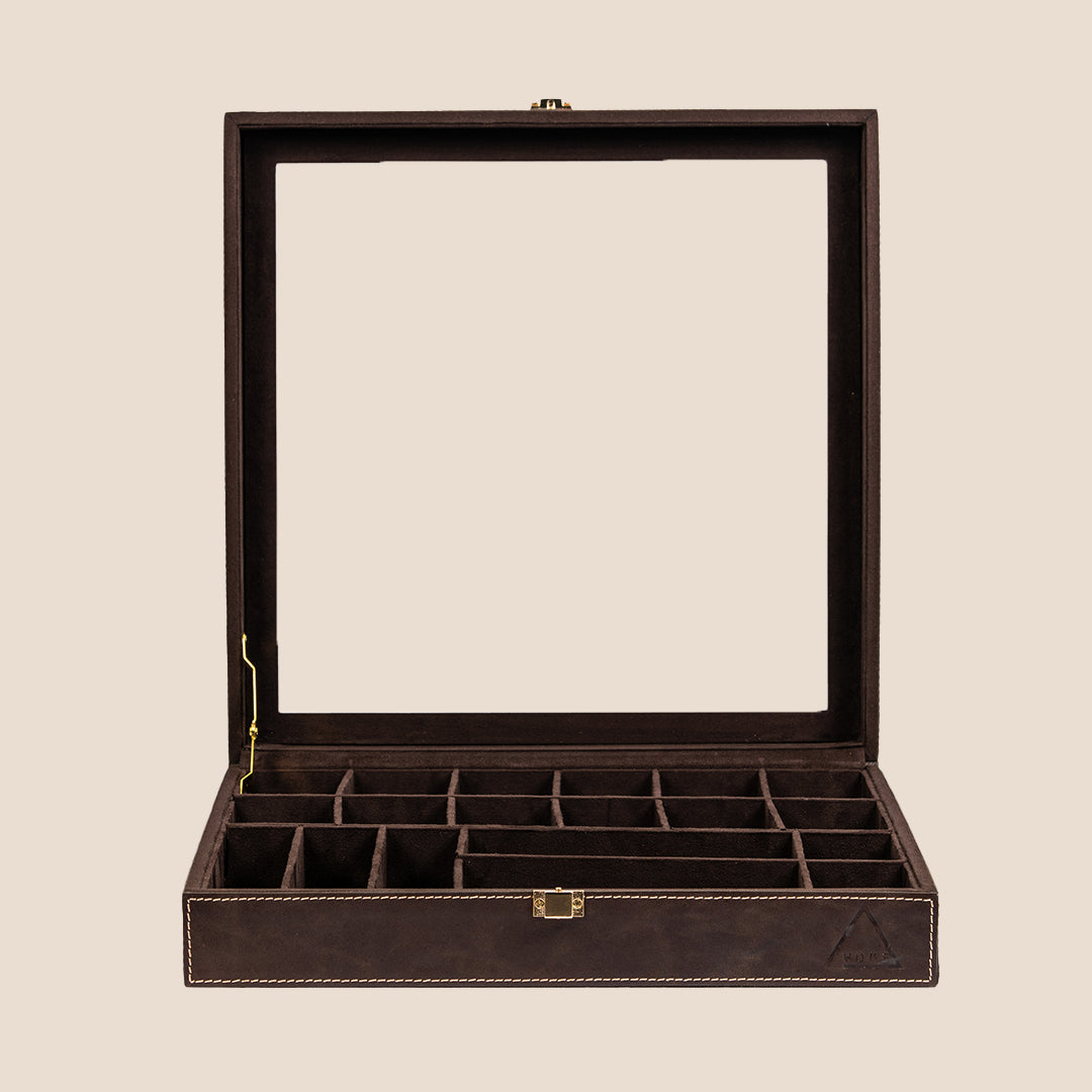 Dual Vault Crystal Top Watch & Jewel Box- Real Leather
