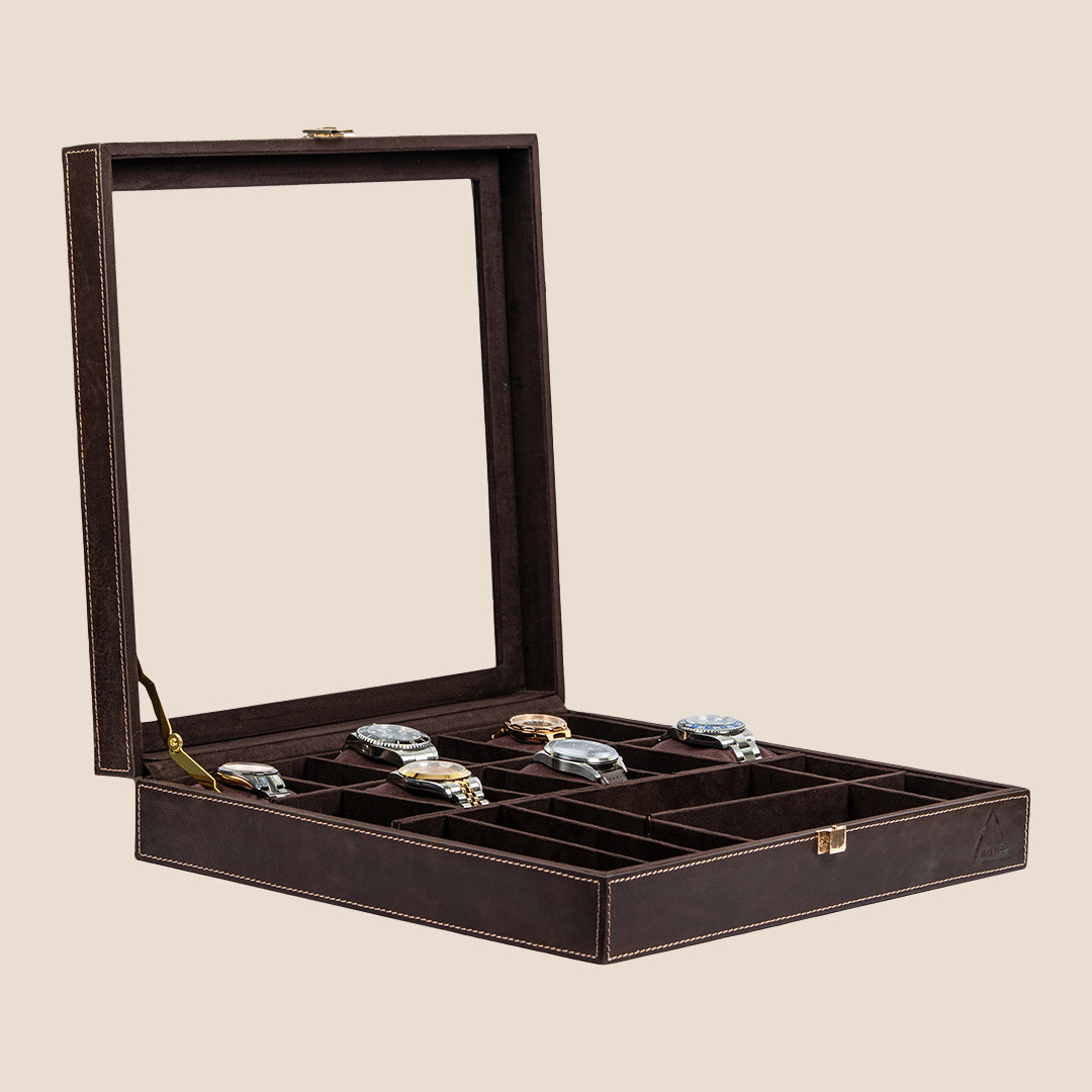 Dual Vault Crystal Top Watch & Jewel Box- Real Leather