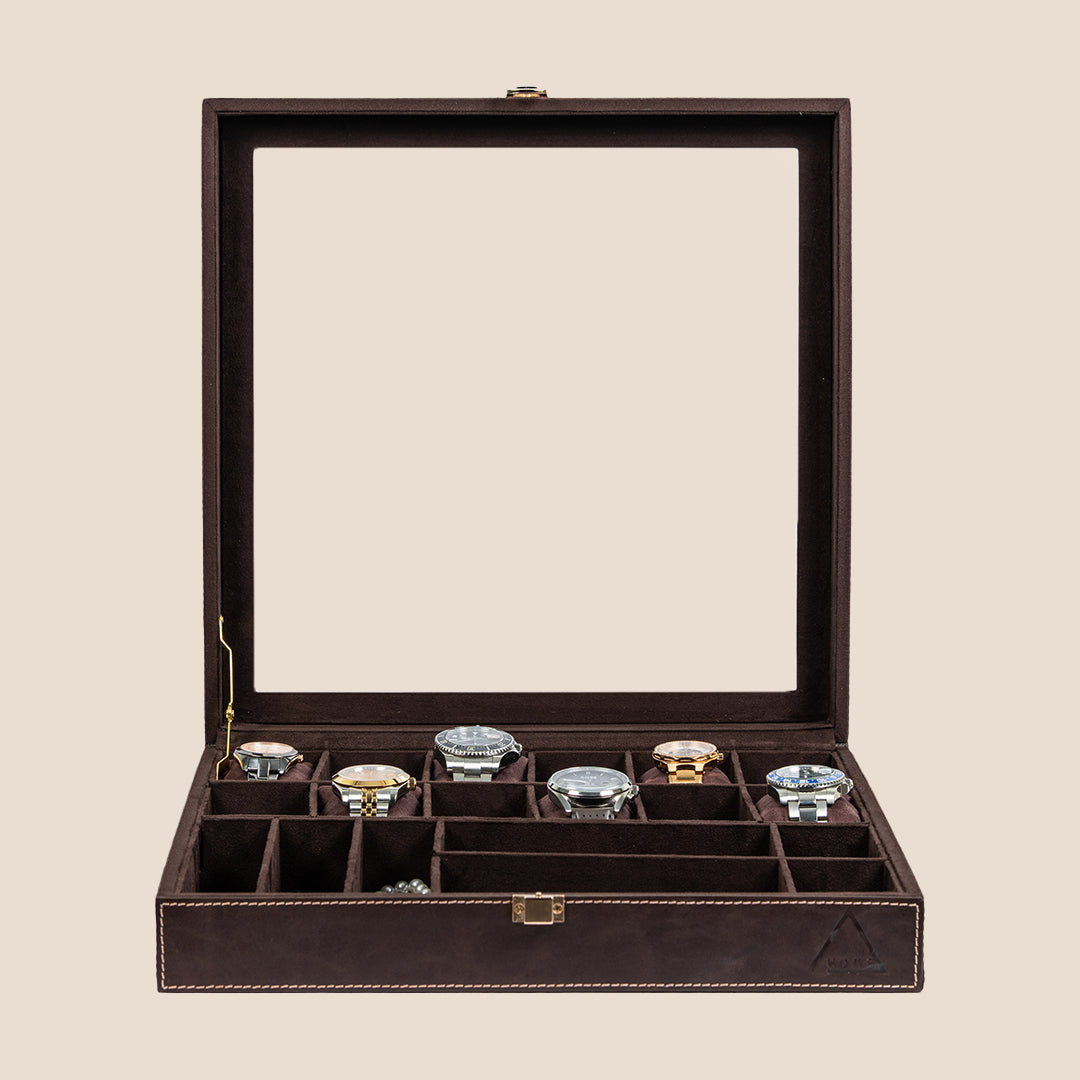 Dual Vault Crystal Top Watch & Jewel Box- Real Leather