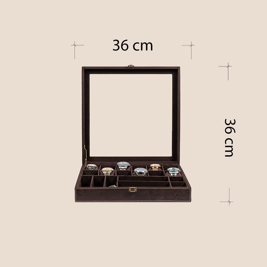 Dual Vault Crystal Top Watch & Jewel Box- Real Leather