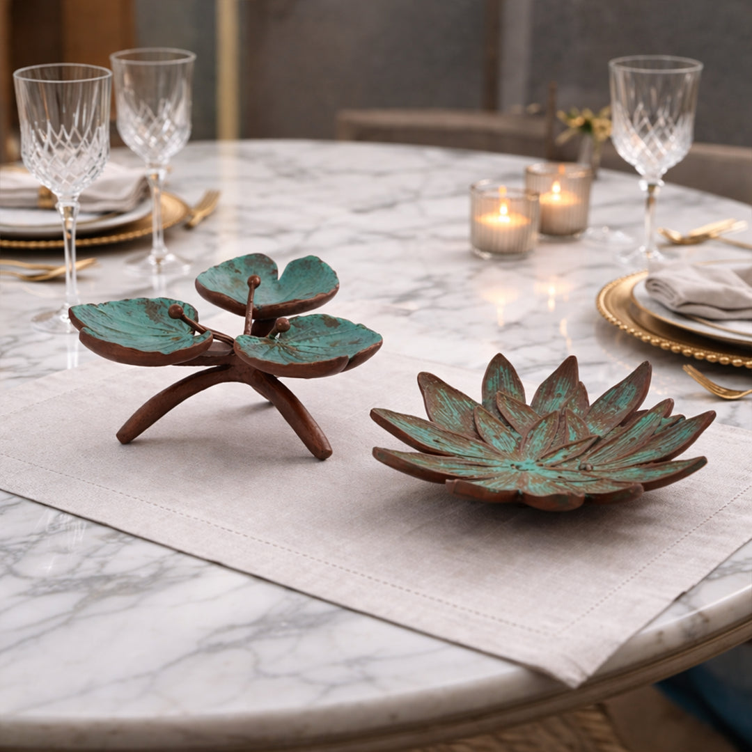 Elysian Leaf Cluster & Emerald Lotus Platter - Décor Tray Set