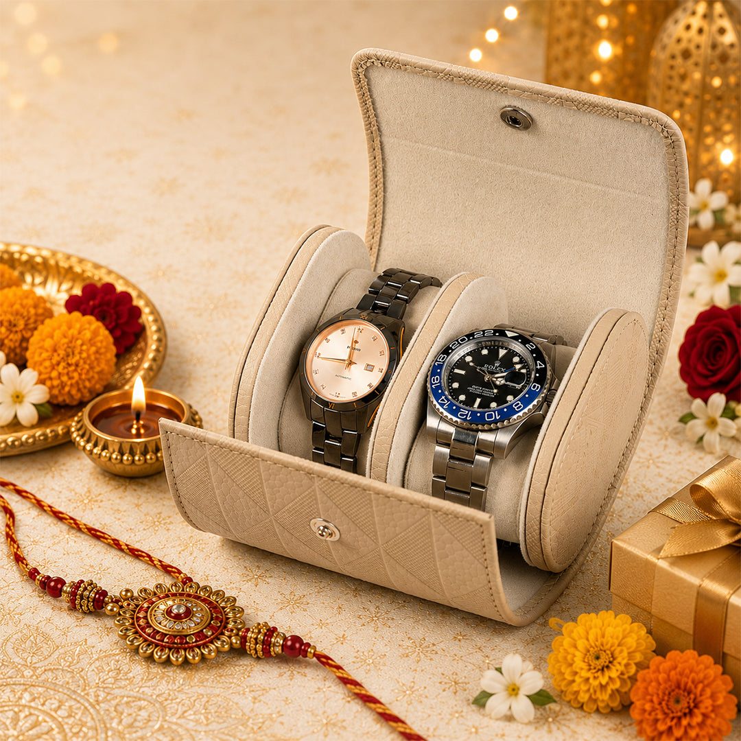 The Voyager Vault – Dual Watch Travel Case - Rakhi Gift Set